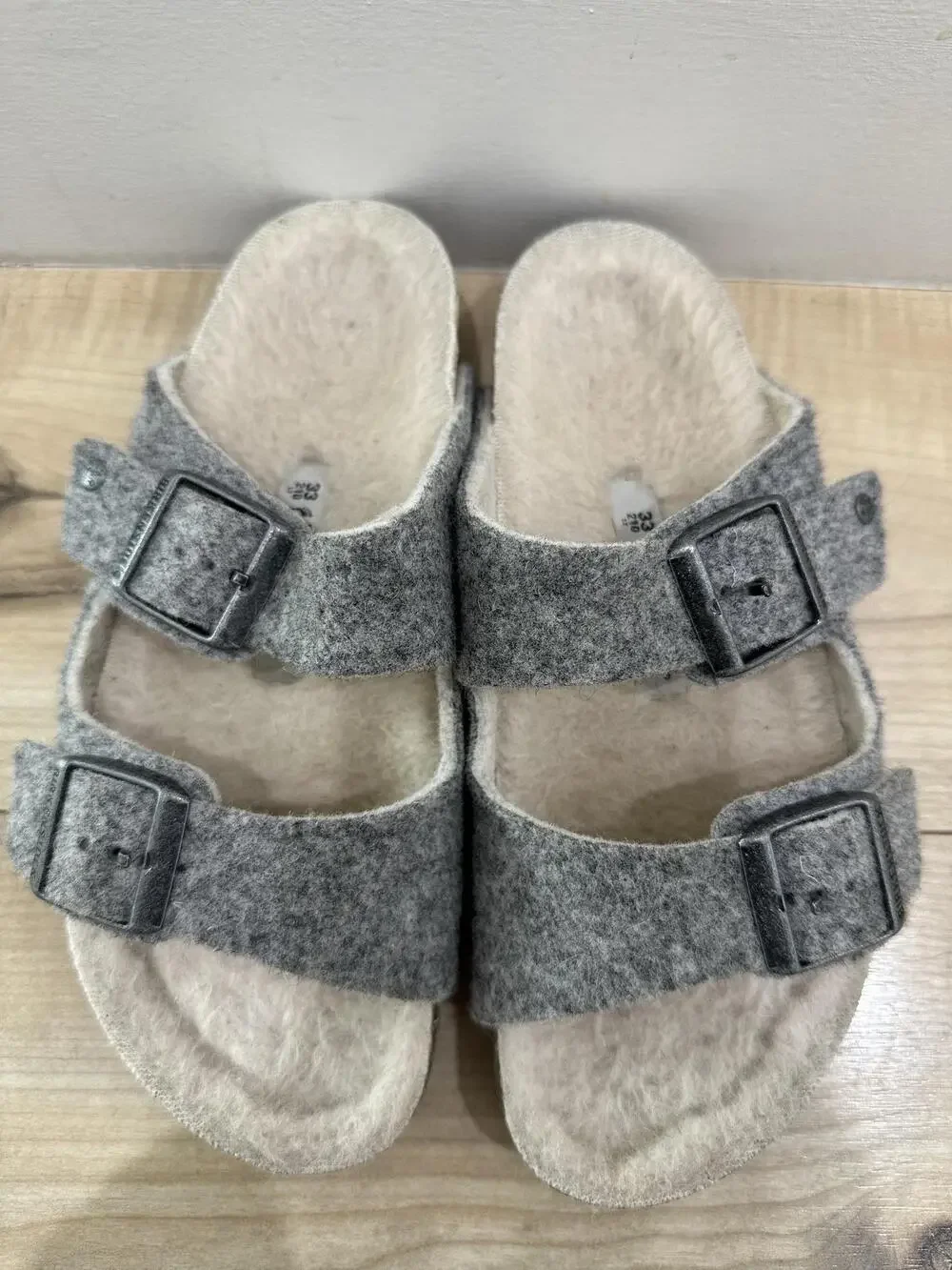 Birkenstock Shoes Kids Size 2.5 Gray Felt Arizona Slide Sandals Fuzzy Germany